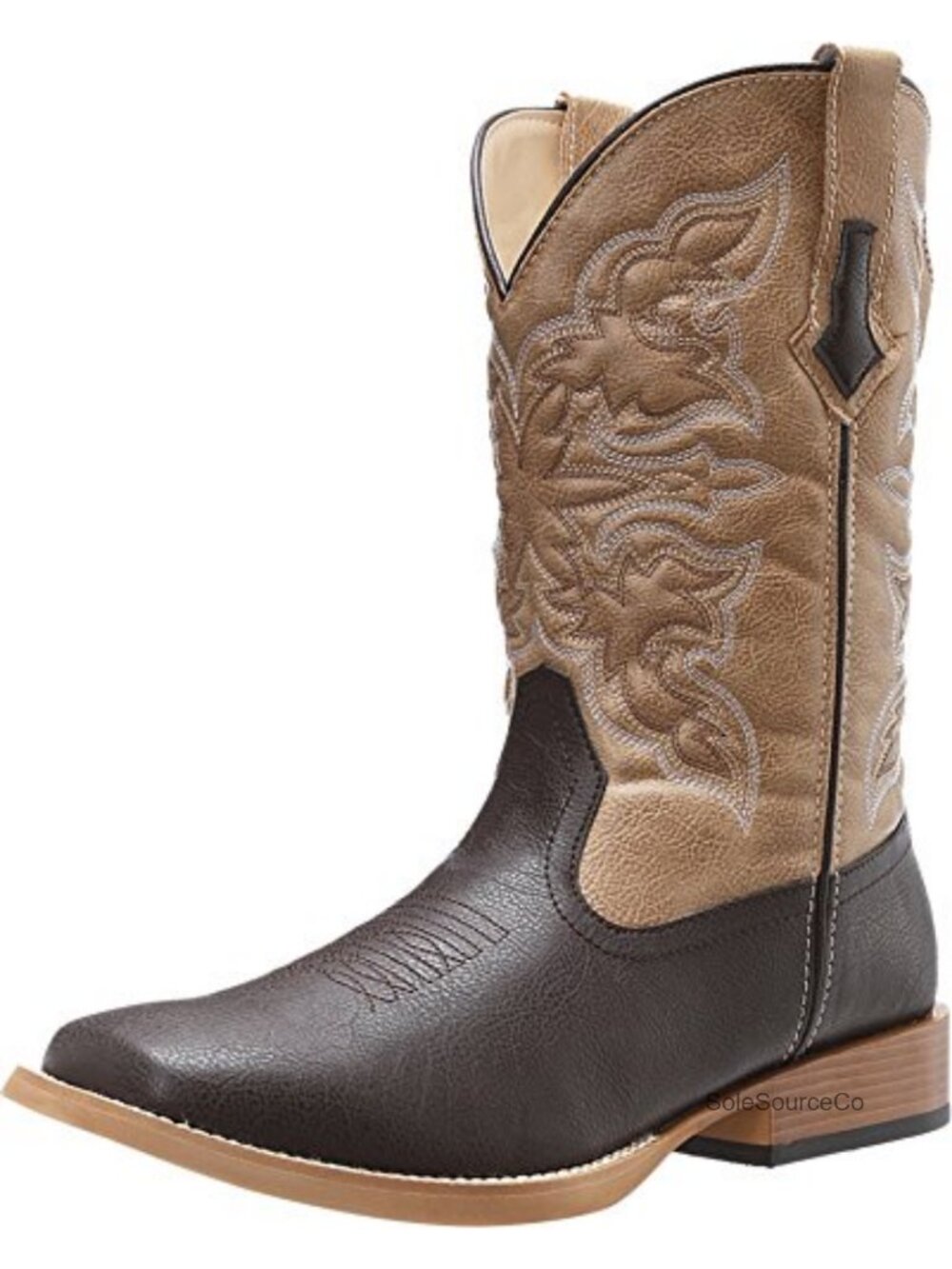 Faux Leather Square Toe Mid Calf Casual Western Boots Pull On